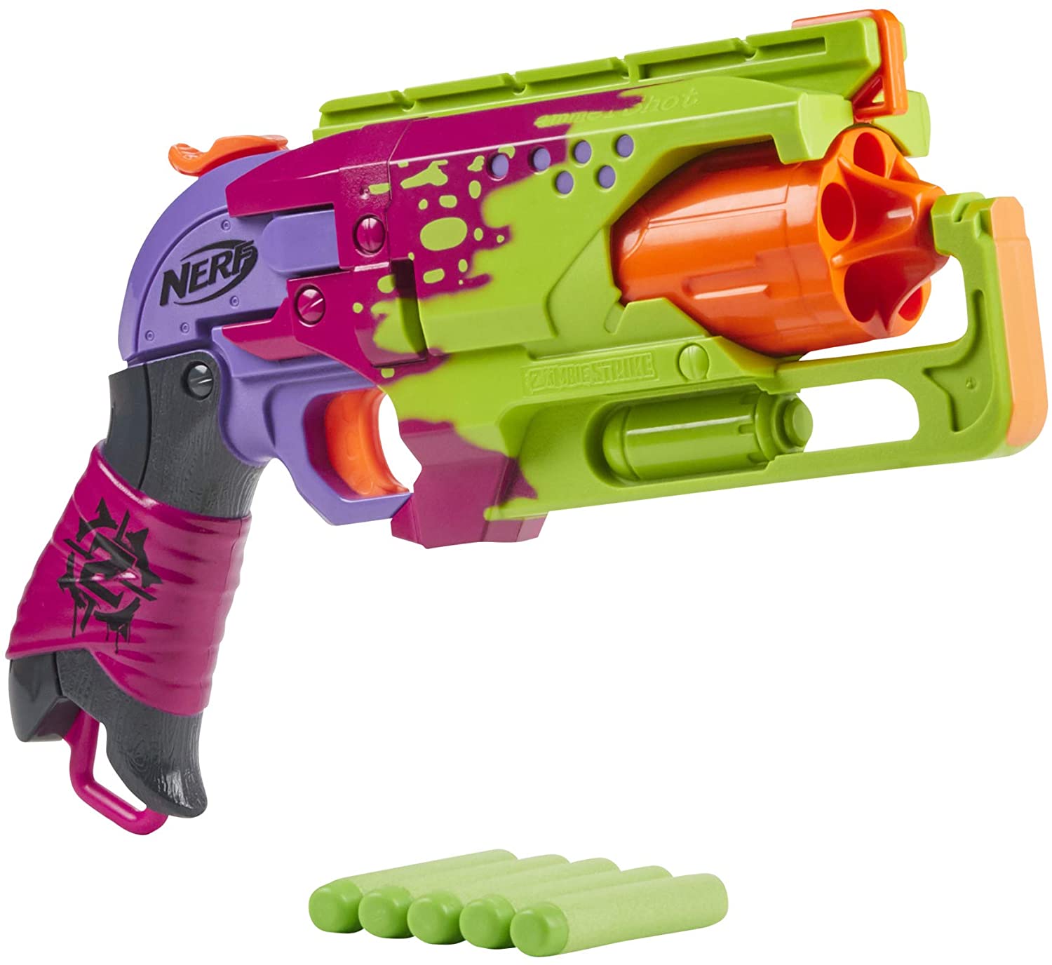 NERF Zombie Strike Hammershot Blaster -- Pull-Back Hammer-Blasting Action, 5 Official Zombie Strike Darts -- Red Color Scheme (Amazon Exclusive)