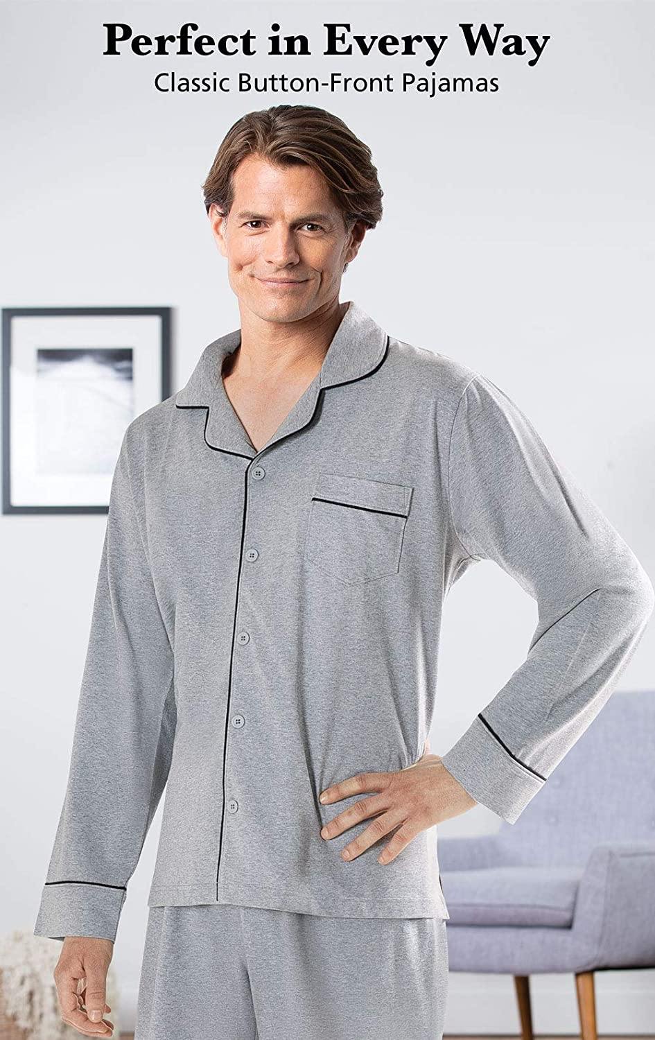 PajamaGram Classic Mens Pajamas Cotton - Men Pajamas Set