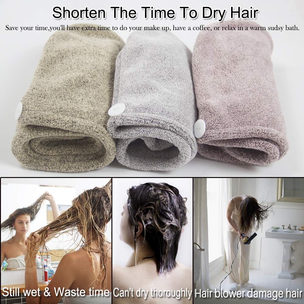 Vinker 3 Pack Hair Towel Wrap, Microfiber Quick Drying Hair Towels, Bath Dryer Caps, Bath Hair Drying Towel, Quick Dryer Hat for Women Girls