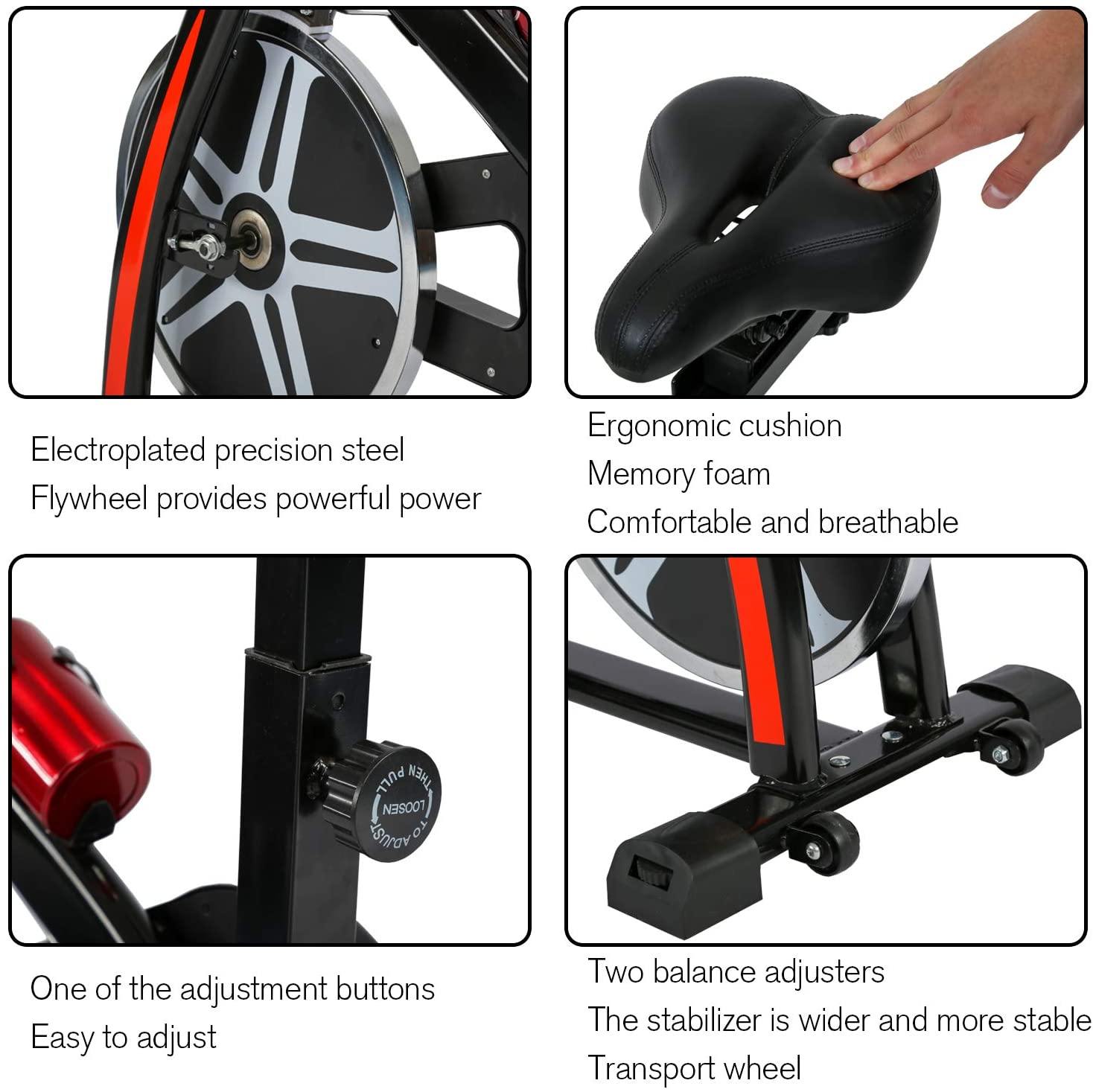 HCB Exercise Bike Indoor Cycling Bike Stationary Bike with Adjustable Seat and Resistance, Comfortable Seat Cushion Cycle Bike for Home Cardio Workout - JOY2ESpree