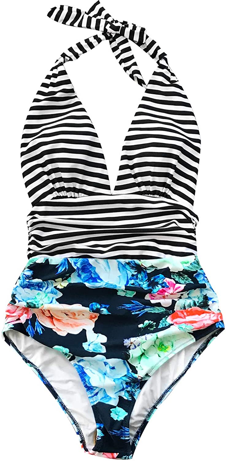 CUPSHE Women's Halter One Piece Swimsuit Keeping You Accompained Swimwear