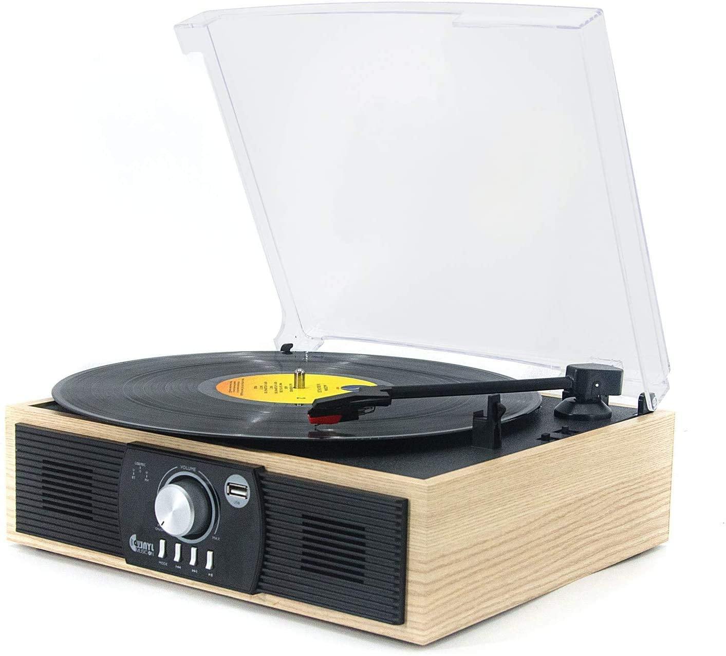 Bluetooth Record Player 3 Speed Craftmanship Turntable with Built-in Premium Speakers Support USB Playback/Recording (Black)… - JOY2ESpree