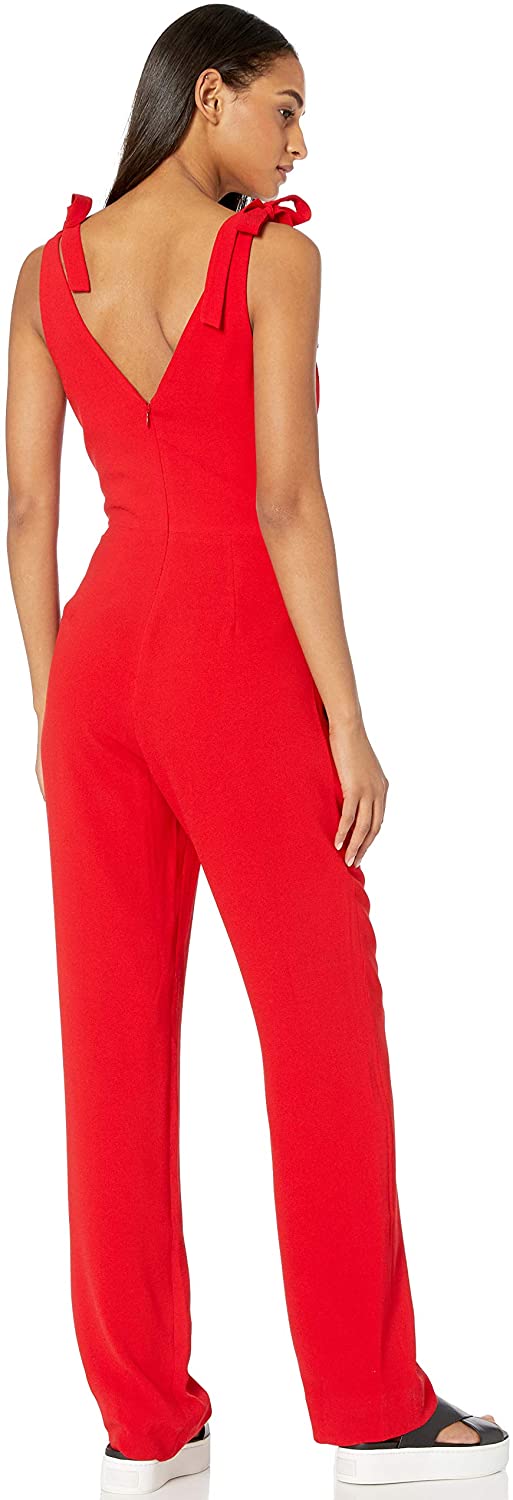 Dress the Population Women's Maira Sleeveless Plunging Dress Jumpsuit W Bows