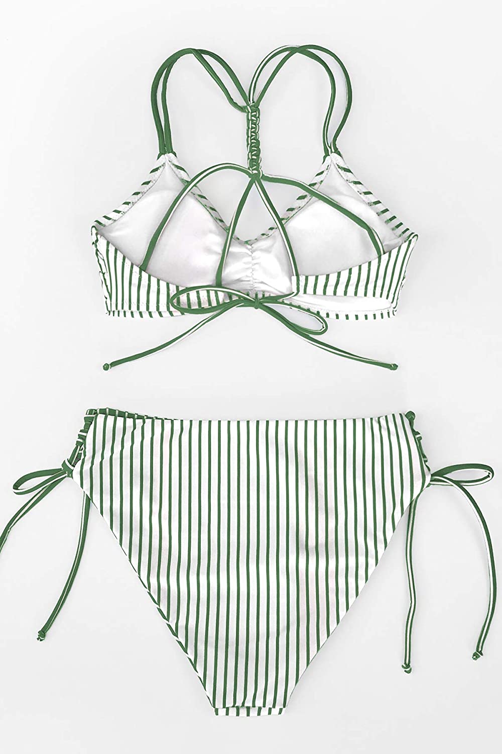 CUPSHE Women's Back Braided Straps Reversible Bottom Strappy Lace Up Bikini Sets