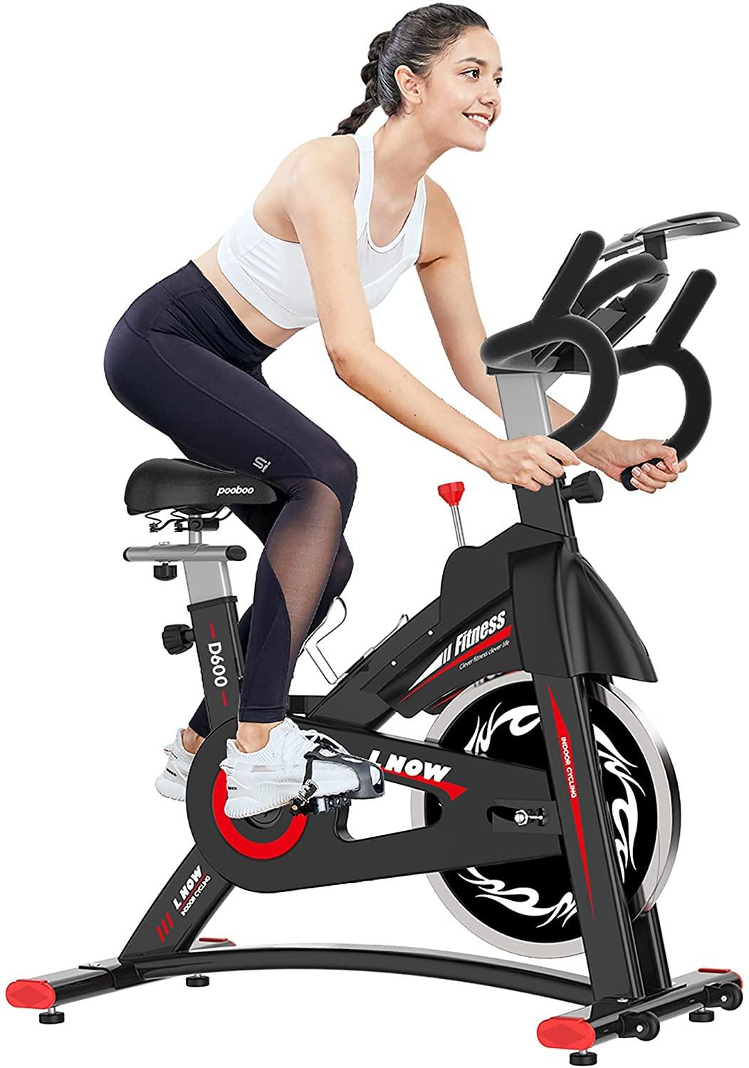 pooboo Indoor Cycling Bike Stationary - Exercise Bike with Comfortable Seat Cushion, iPad Holder & LCD Monitor - JOY2ESpree