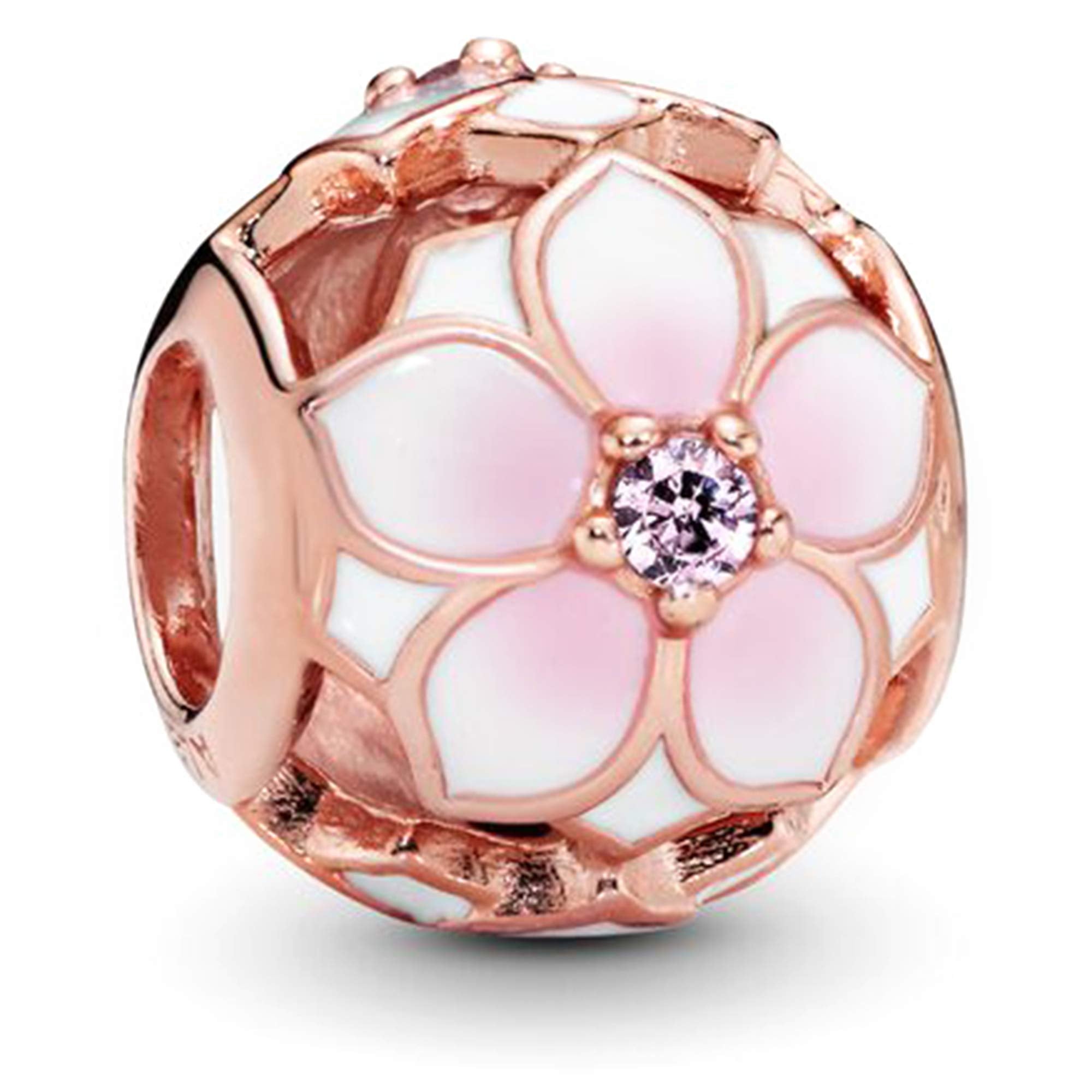 Pandora Jewelry Openwork Pink Magnolia Bloom Crystals Charm in Pandora Rose - JOY2ESpree