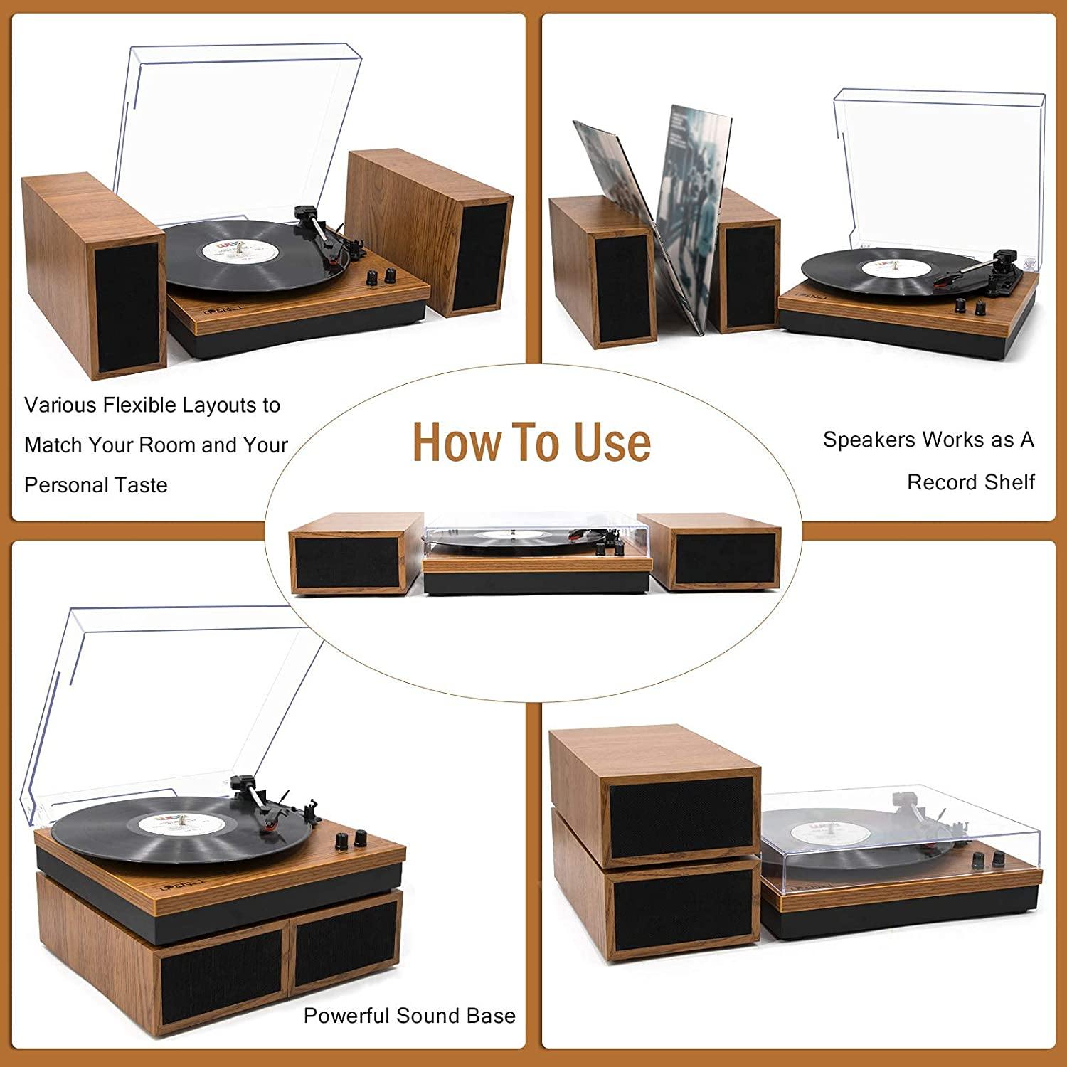 LP&No.1 Retro Bluetooth Record Player with Stereo External Speakers - JOY2ESpree