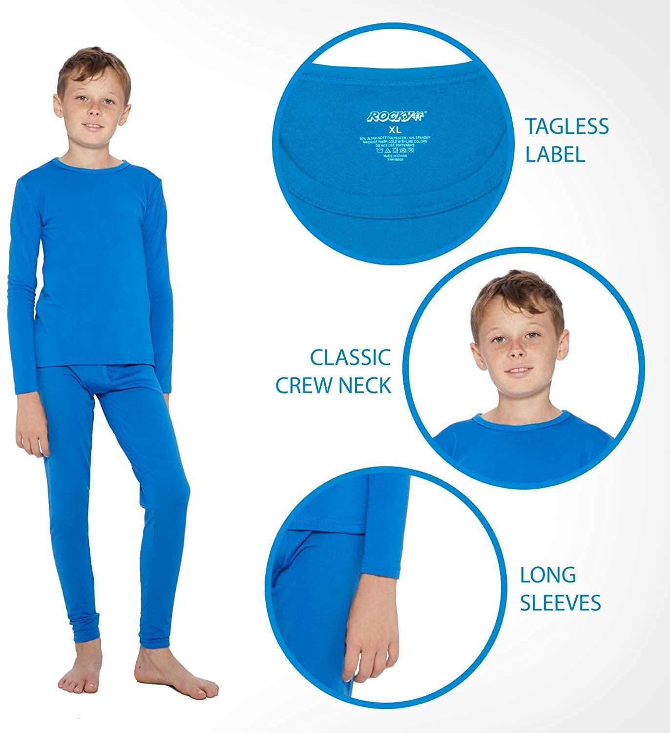 Rocky Thermal Underwear for Boys Fleece Lined Thermals Kids Base Layer Long John Set