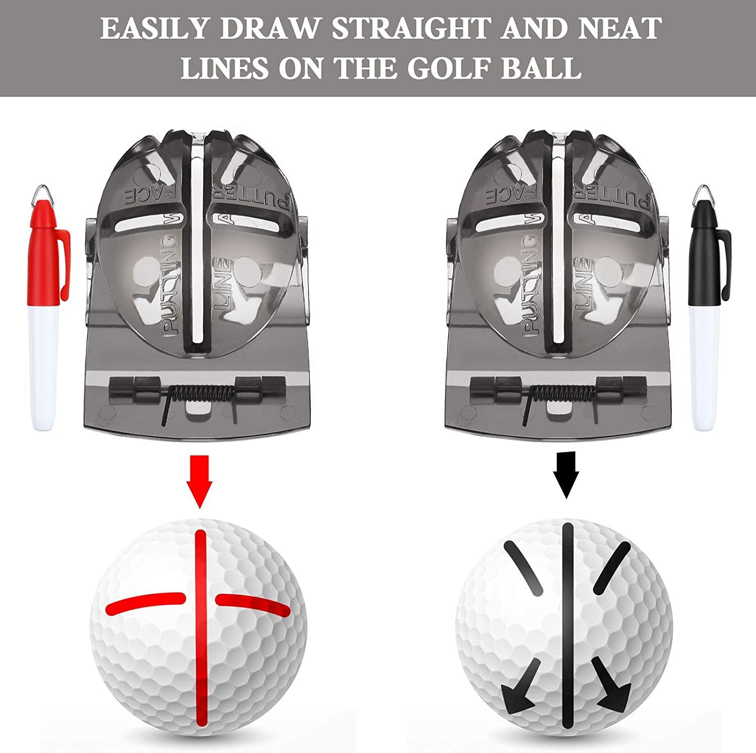 WILLBOND 2 Pieces Golf Ball Line Liner Drawing Marking Alignment Putting Tool and 2 Pieces Golf Ball Marker Pen, 4 Pieces Totally - JOY2ESpree