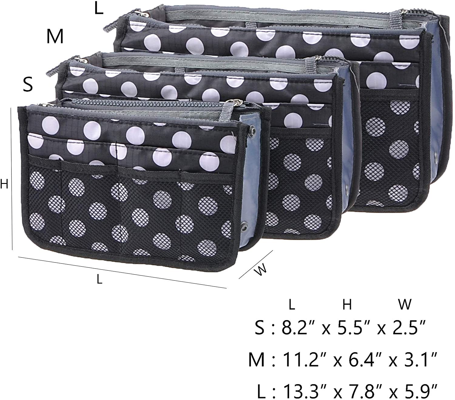 Vercord Purse Organizer Insert for Handbags Bag Organizers Inside Tote Pocketbook Women Nurse Nylon 13 Pockets Black Medium