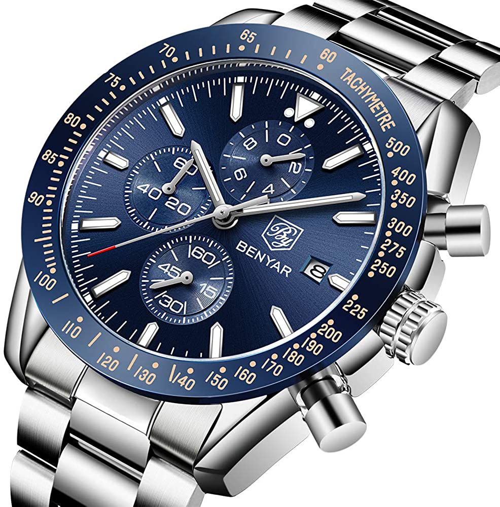 BENYAR Chronograph Mens Watch Quartz Movement 30M Waterproof | Leather Watch Strap