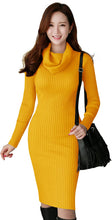 
                        
                          Load image into Gallery viewer, v28 Women Cowl Neck Knit Stretchable Elasticity Long Sleeve Slim Fit Sweater Dress
                        
                      