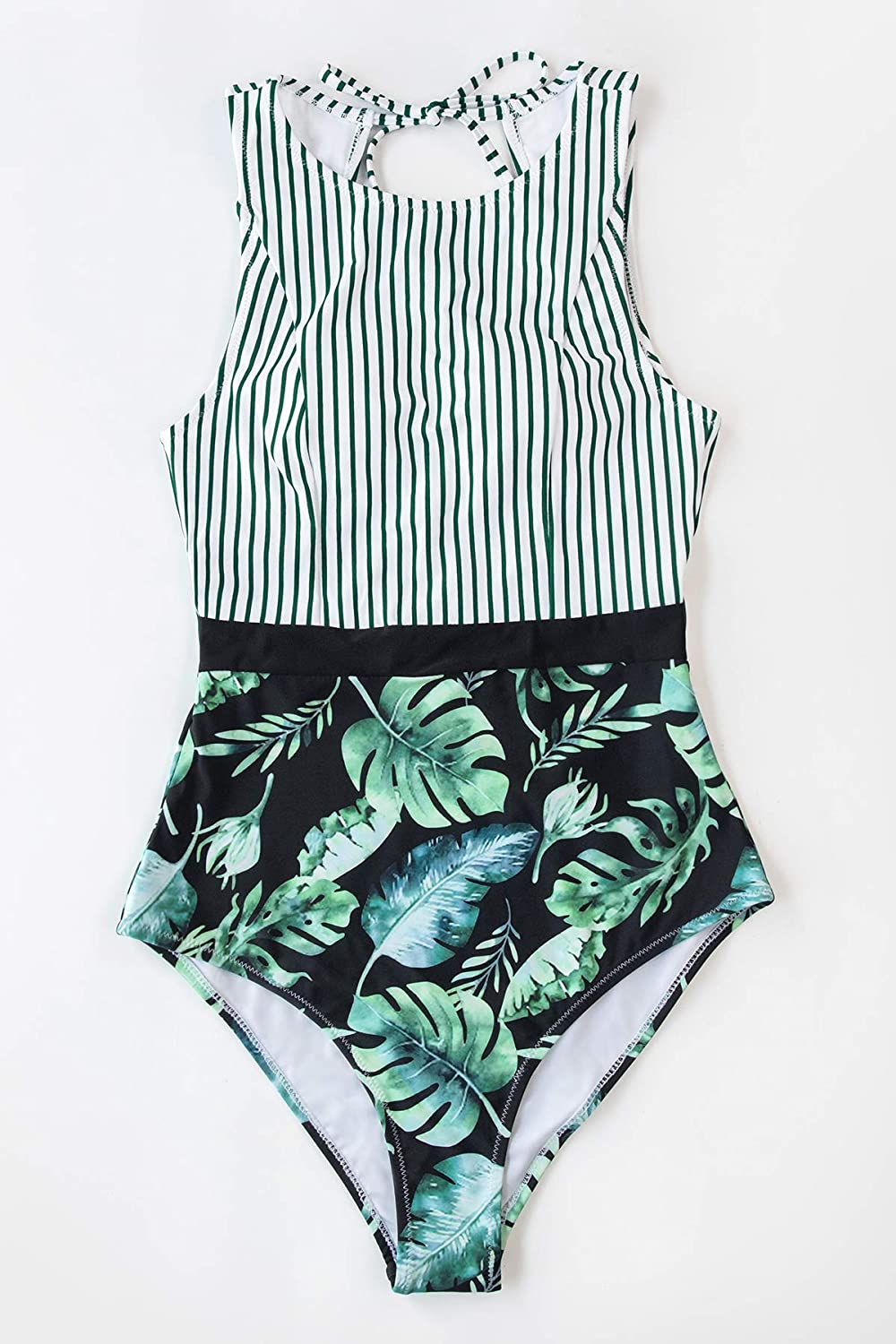 CUPSHE Women's Striped Leafy One Piece Swimsuit