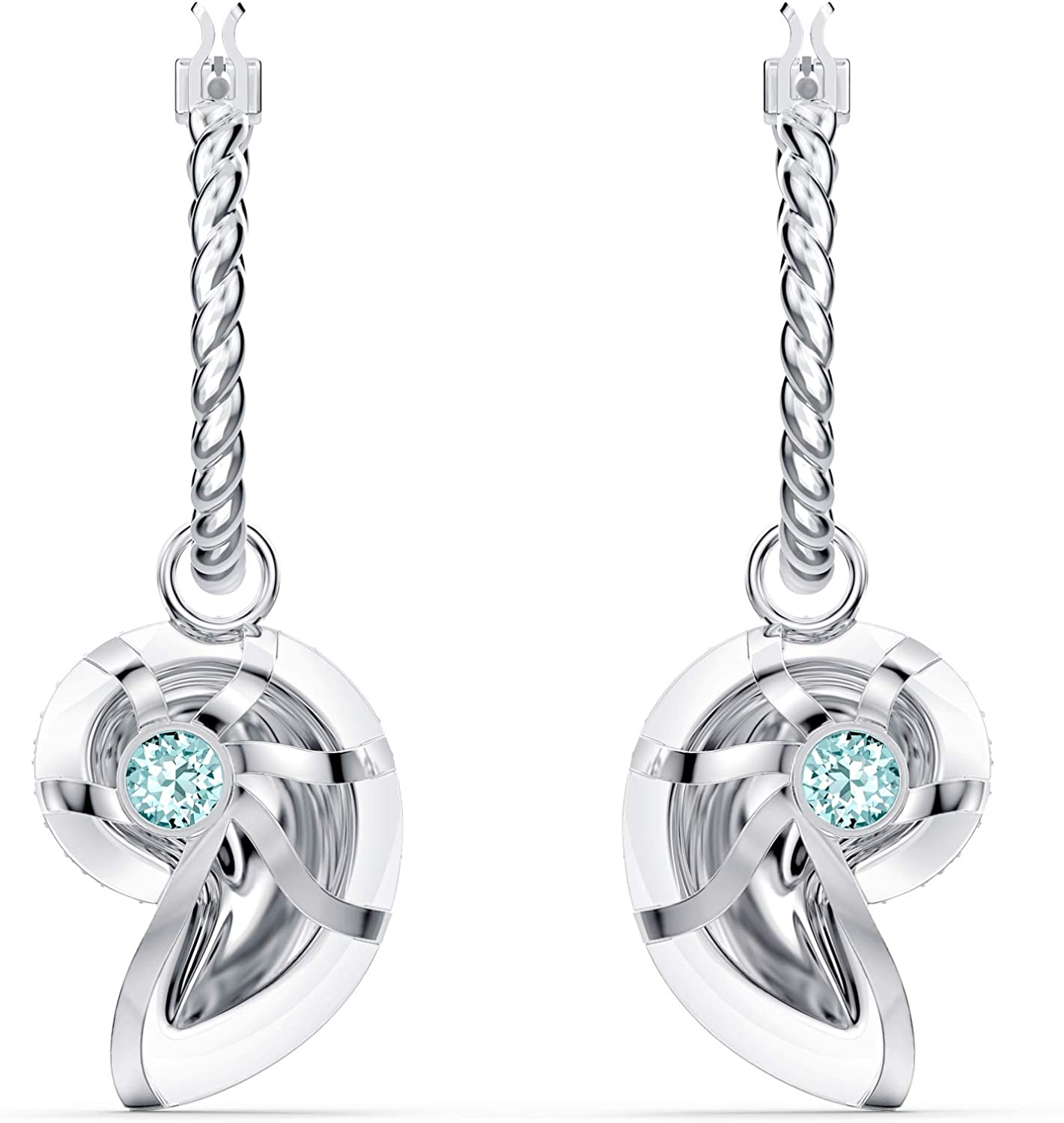 SWAROVSKI Women's Shell Jewelry Collection, Rhodium Finish, Aqua Blue Crystals - JOY2ESpree