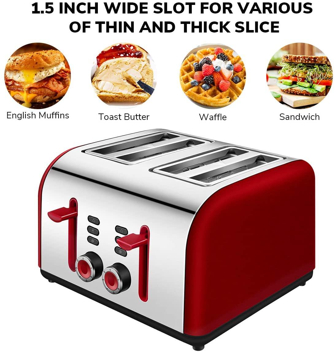 Toaster 4 Slice, CUSINAID 4 Wide Slots Stainless Steel Toasters with Reheat Defrost Cancel Function, 7-Shade Setting, Blue - JOY2ESpree