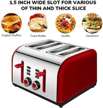 
                        
                          Cargar imagen en el visor de la galería, Toaster 4 Slice, CUSINAID 4 Wide Slots Stainless Steel Toasters with Reheat Defrost Cancel Function, 7-Shade Setting, Blue - JOY2ESpree
                        
                      
