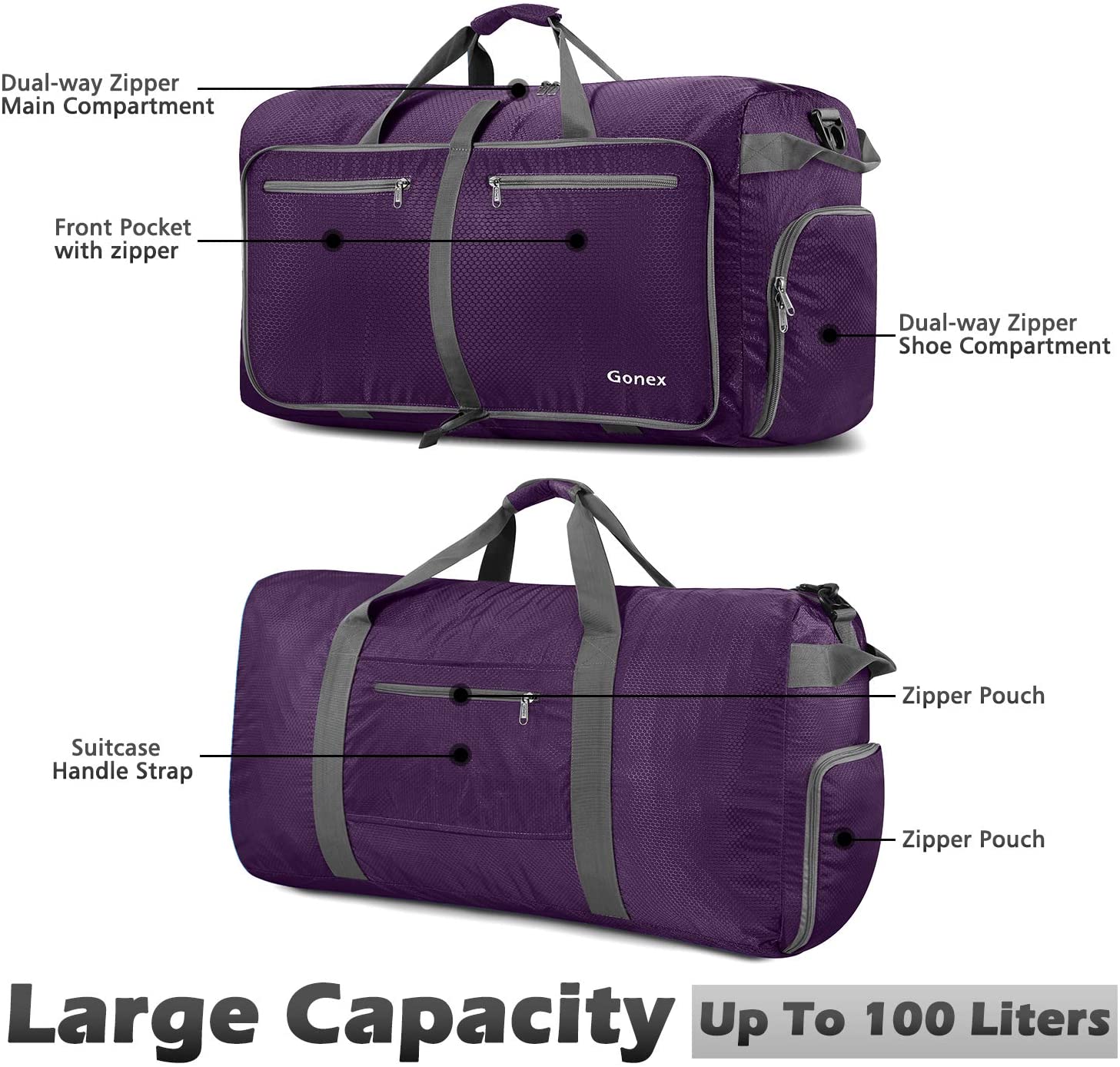 Gonex 150L Travel Duffel Bag Foldable Extra Large Duffle Bag XL Heavy Duty for Men Women for Luggage Shopping Gray