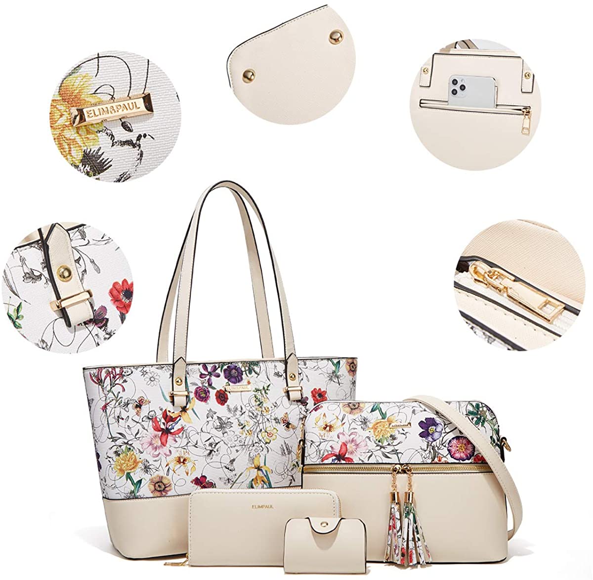 Women Fashion Handbags Wallet Tote Bag Shoulder Bag Top Handle Satchel Purse Set 4pcs
