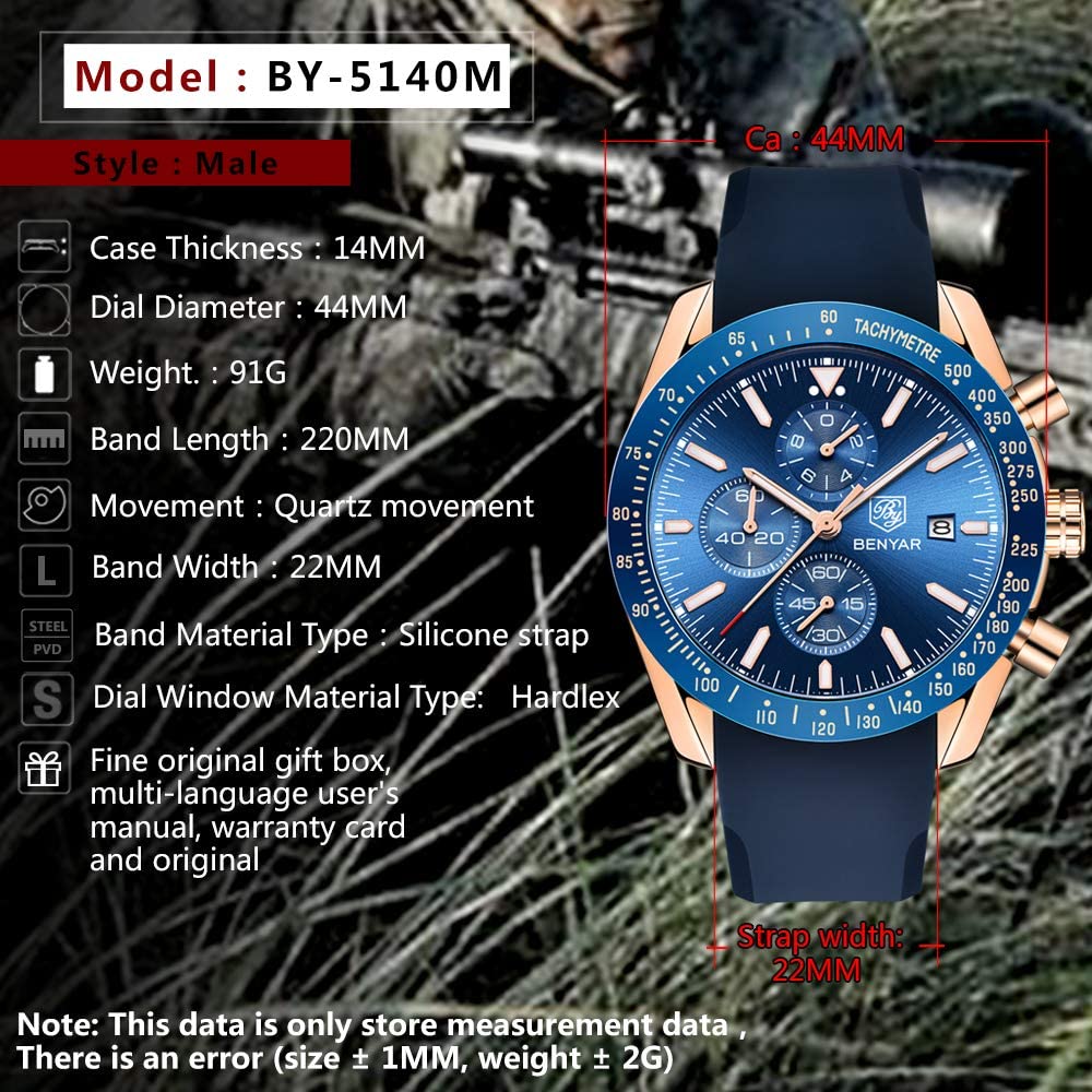 BENYAR Chronograph Mens Watch Quartz Movement 30M Waterproof | Leather Watch Strap