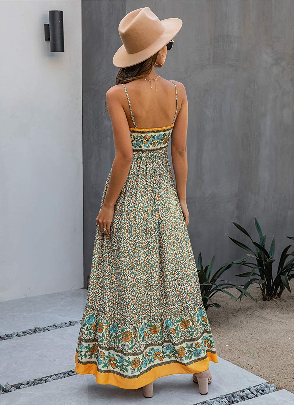 KIRUNDO 2021 Summer Women’s Spaghetti Maxi Dress V Neck High Waist Backless Dress