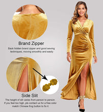 
                        
                          Load image into Gallery viewer, Ababalaya Long Sleeve Wrap Velvet Long Formal Dresses Cocktail Dress
                        
                      