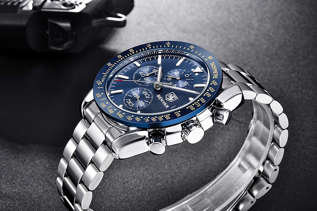 BENYAR Chronograph Mens Watch Quartz Movement 30M Waterproof | Leather Watch Strap