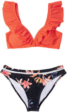 
                        
                          Muat gambar ke penampil Galeri, CUPSHE Women's Orange Floral Bottom Ruffle Hook Closure Bikini Set
                        
                      