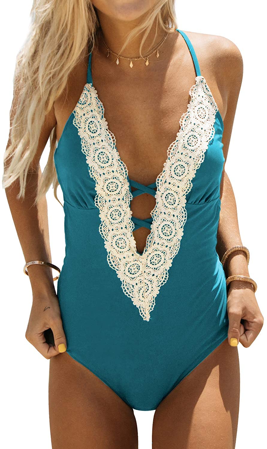 CUPSHE Fashion Women's Ladies Vintage Lace Bikini Sets Beach Swimwear Bathing Suit