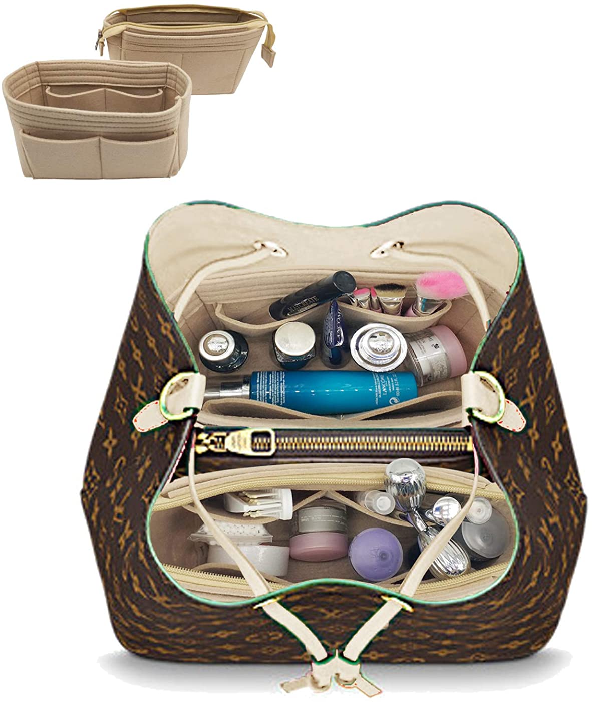 LEXSION Organizer,Bag Organizer,Insert purse organizer with 2 packs in one set fit LV NeoNoe Noé Series perfectly