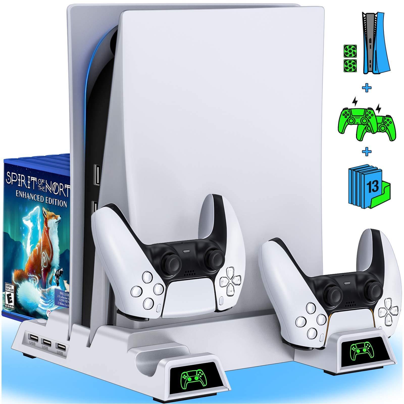 BEBONCOOL PS5 Stand with Cooling Fan, PS5 Cooling Station with Dual Controller Charger Station for Playstation 5 Console - JOY2ESpree