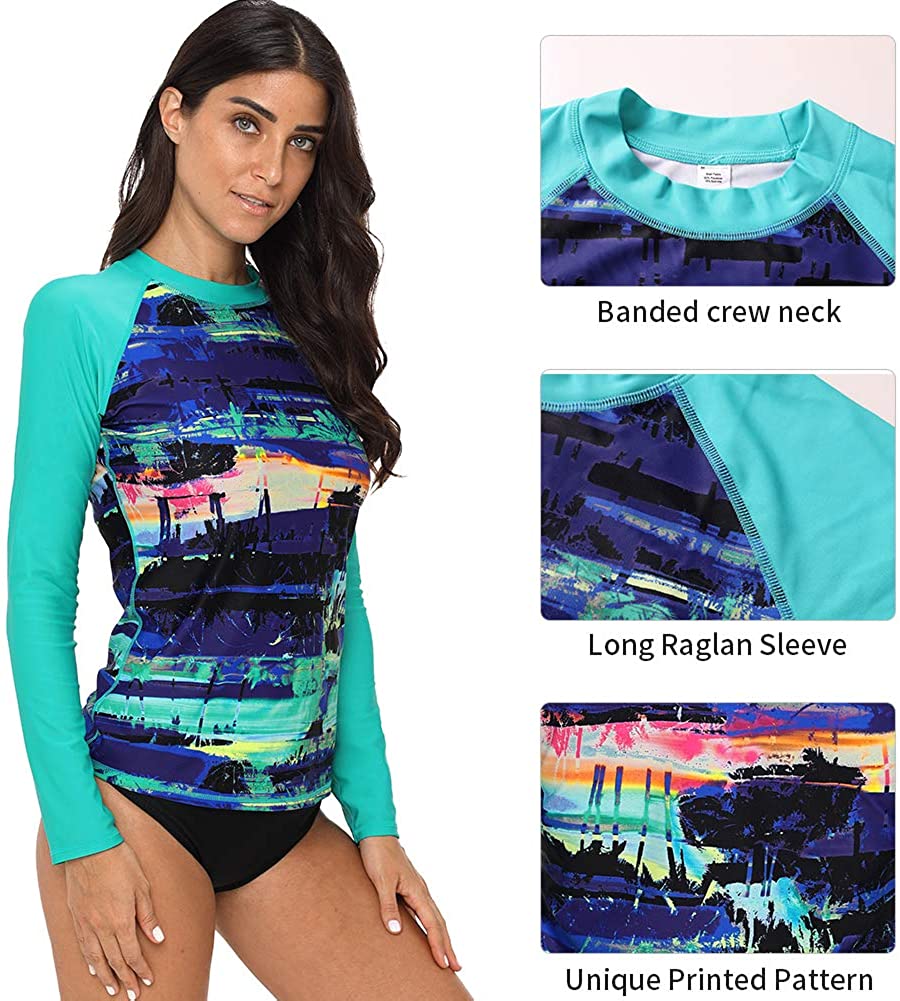 CharmLeaks Women's Long Sleeve Rashguard UPF 50 Sun Protection Swimsuit Top Striped Swim Shirts