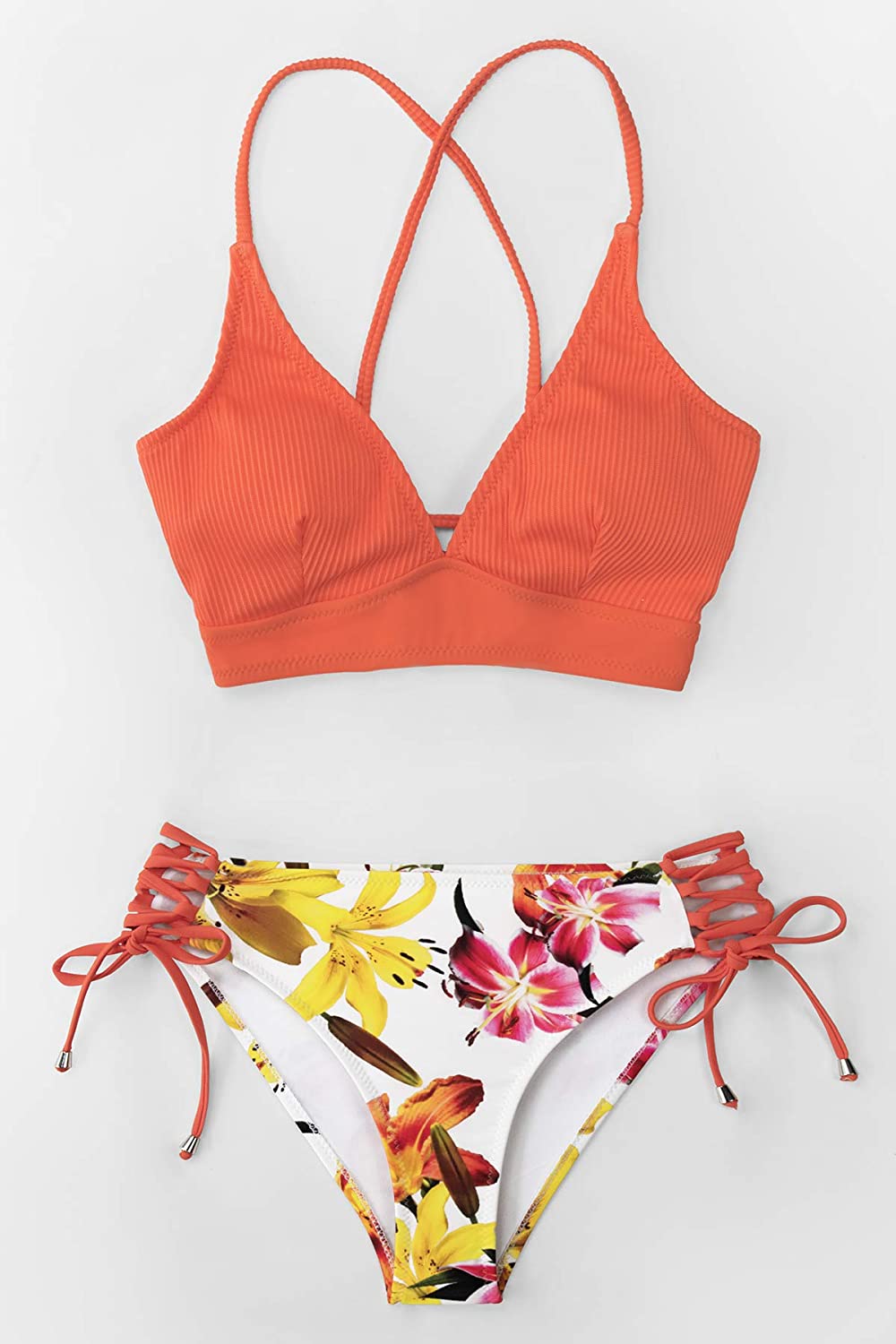 CUPSHE Women's Lace Up Bikini Swimsuit Adjustable Shoulder Straps Sets