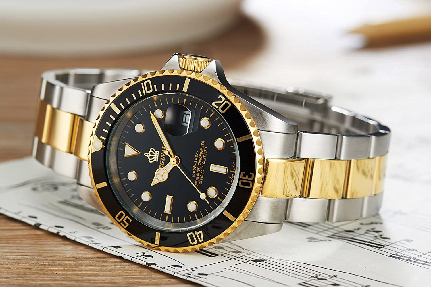Mens Luxury Watches Ceramic Bezel Sapphire Glass Luminous Quartz Silver Gold Two Tone Stainless Steel Watch