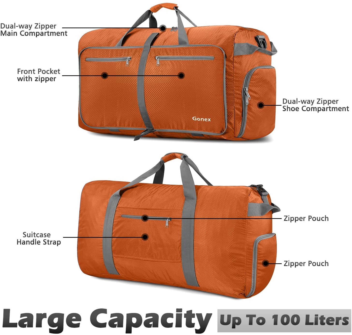 Gonex 150L Travel Duffel Bag Foldable Extra Large Duffle Bag XL Heavy Duty for Men Women for Luggage Shopping Gray