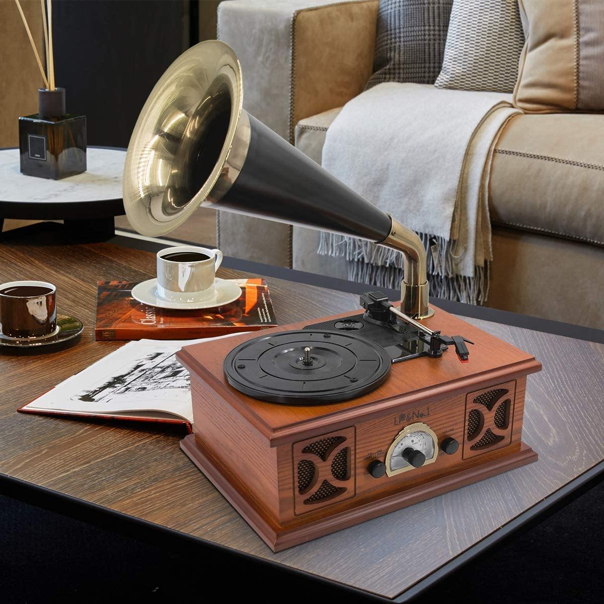 LP&NO.1 Record Player, Classic Bluetooth Turntable with USB Recording - JOY2ESpree