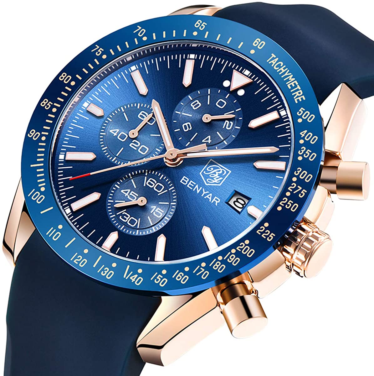 BENYAR Chronograph Mens Watch Quartz Movement 30M Waterproof | Leather Watch Strap