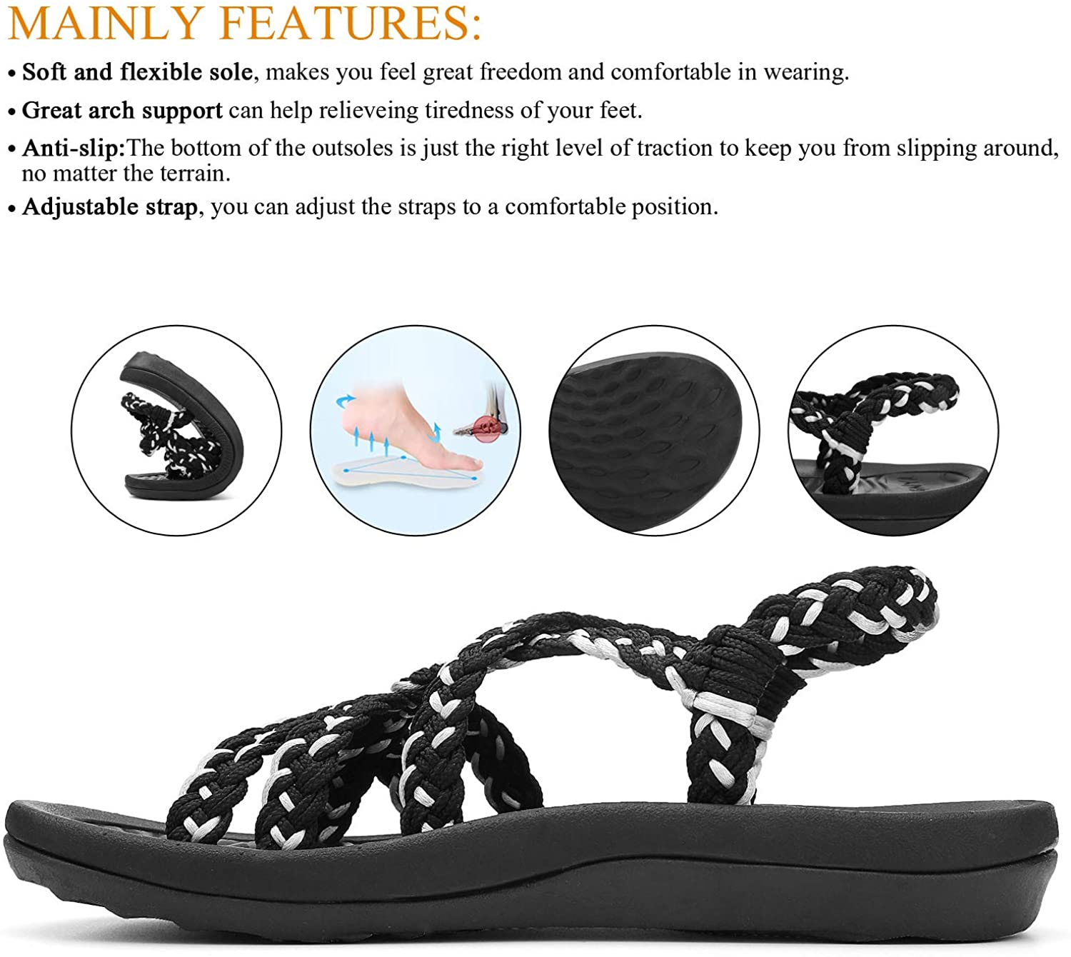 MEGNYA Women's Comfortable Walking Sandals with Arch Support Waterproof for Walking/Hiking/Travel/Wedding/Water Spot/Beach
