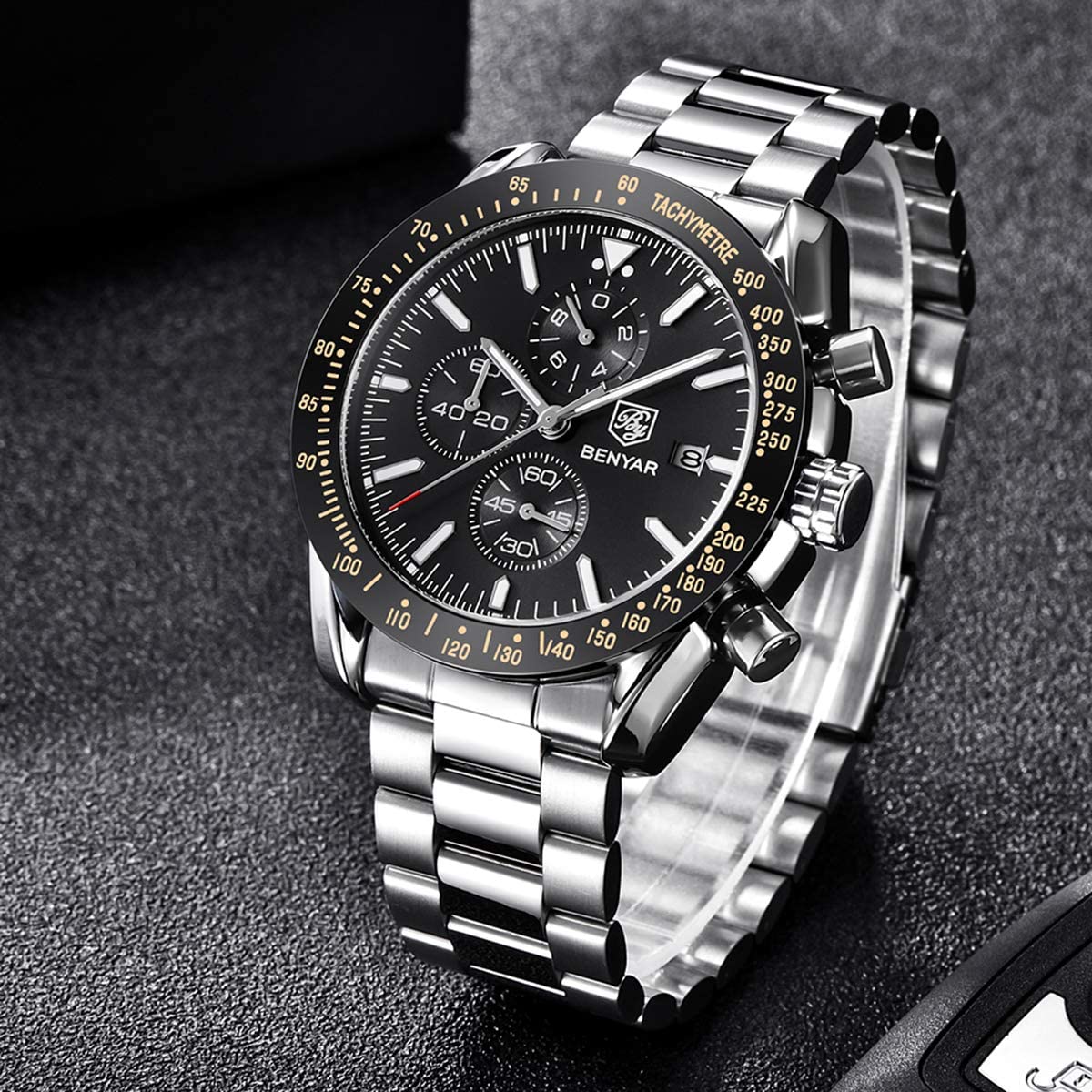 BENYAR Chronograph Mens Watch Quartz Movement 30M Waterproof | Leather Watch Strap
