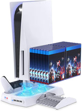 
                        
                          Load image into Gallery viewer, Vertical Stand with Cooling Fan for PS5 Console and Playstation 5 Digital Edition - JOY2ESpree
                        
                      