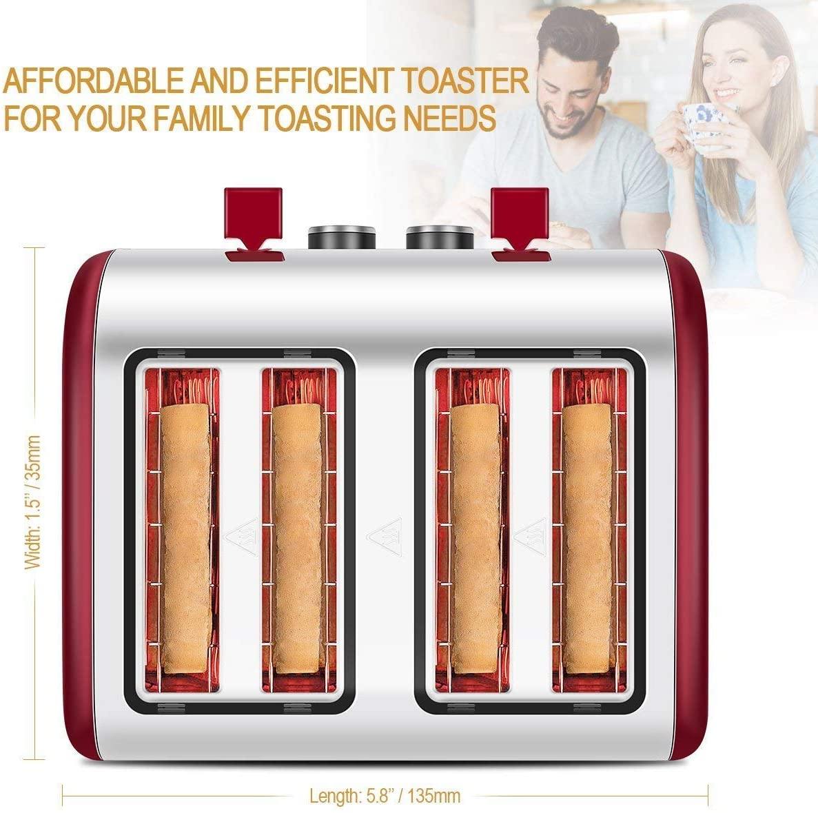 Toaster 4 Slice, CUSINAID 4 Wide Slots Stainless Steel Toasters with Reheat Defrost Cancel Function, 7-Shade Setting, Blue - JOY2ESpree