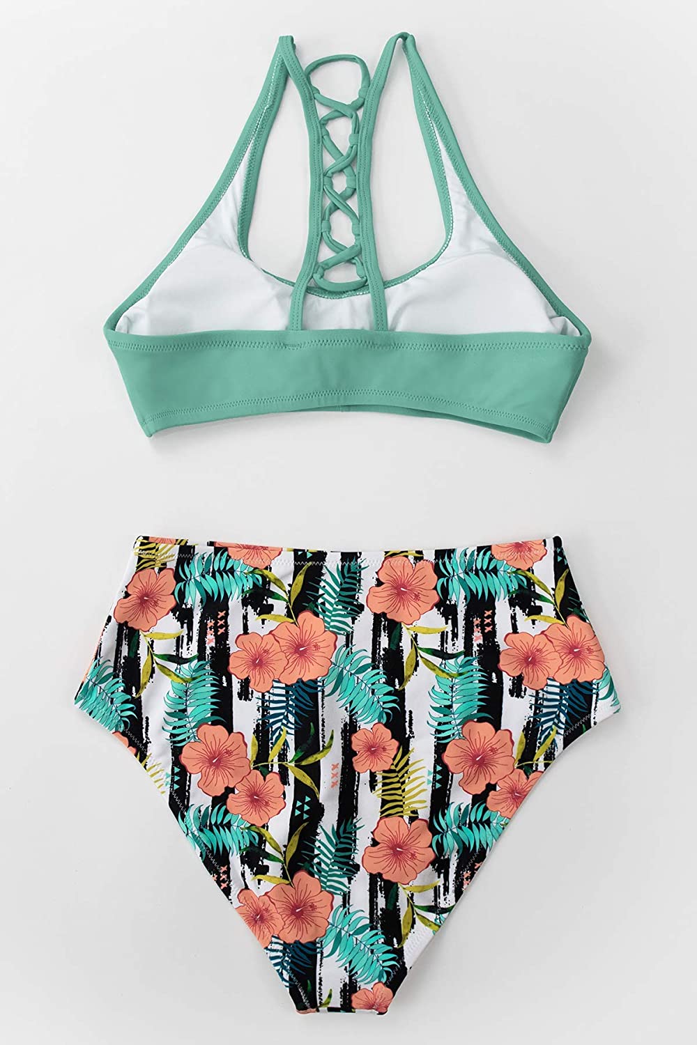 CUPSHE Women's High Waisted Bikini Floral Lace Up Two Piece Swimsuits