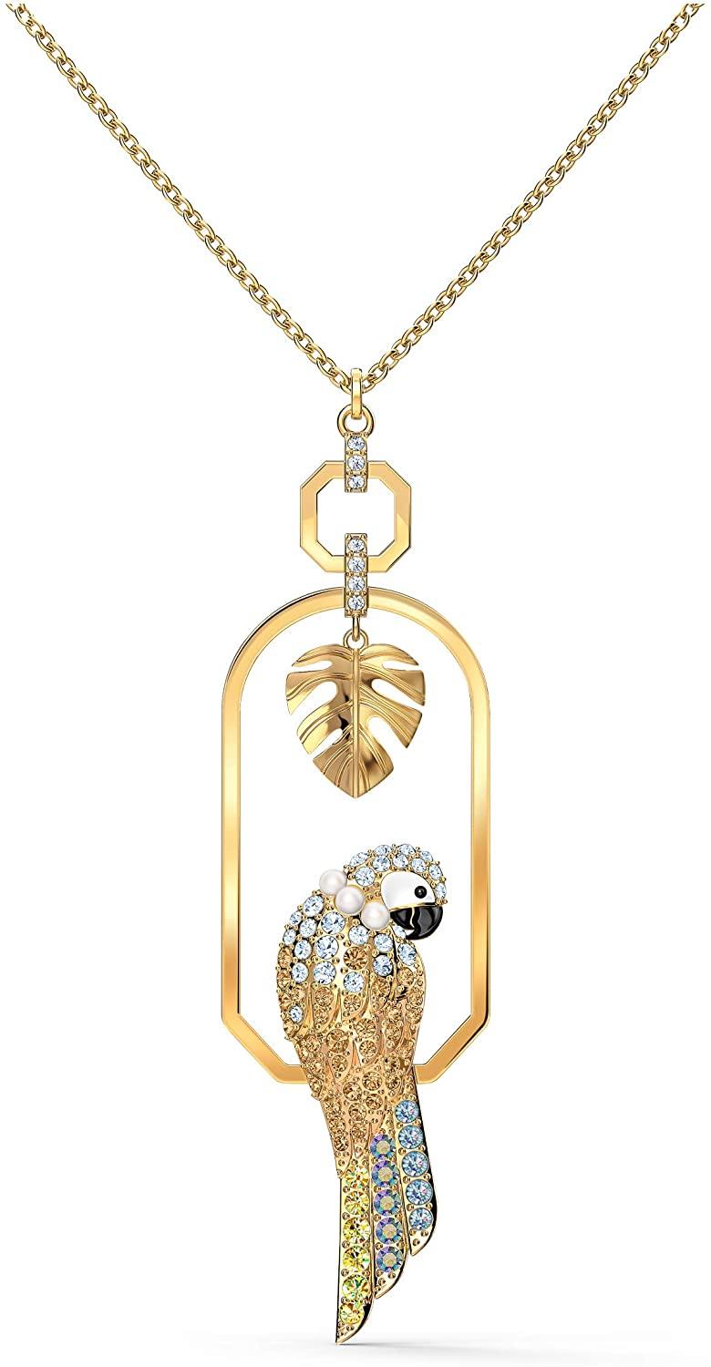SWAROVSKI Women's Tropical Leaf and Parrot Design, Gold-Tone Finish, Necklace & Earrings Crystal Jewelry Collection - JOY2ESpree