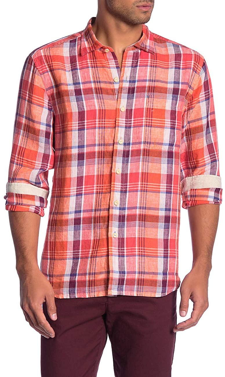 Tommy Bahama Long Sleeve Vero Beach Madras Linen Camp Shirt