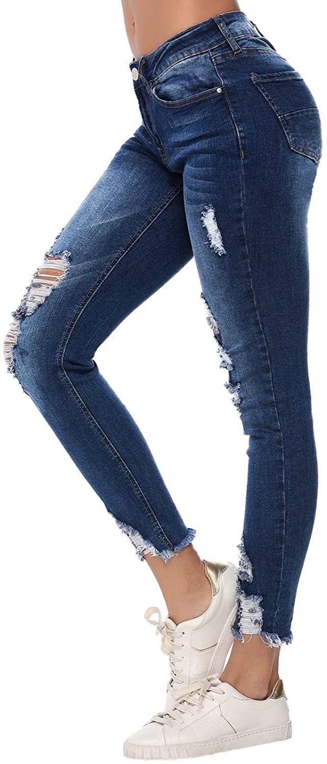 Resfeber Women's Ripped Boyfriend Jeans Cute Distressed Jeans Stretch Skinny Jeans with Hole