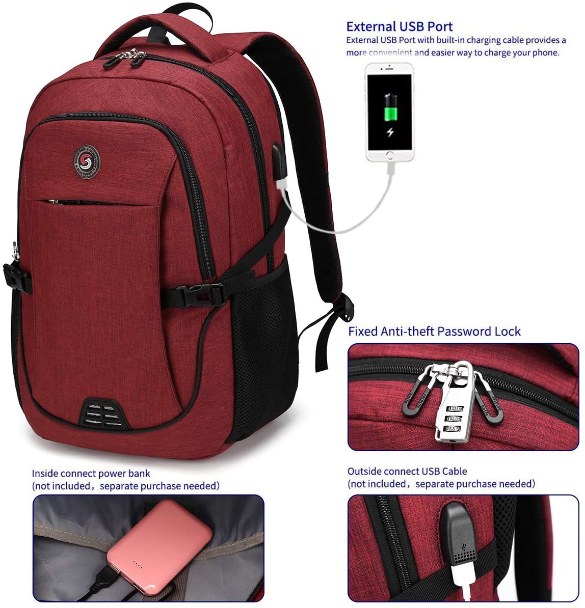 SHRRADOO Durable Anti Theft Laptop Backpack Travel Backpacks Bookbag