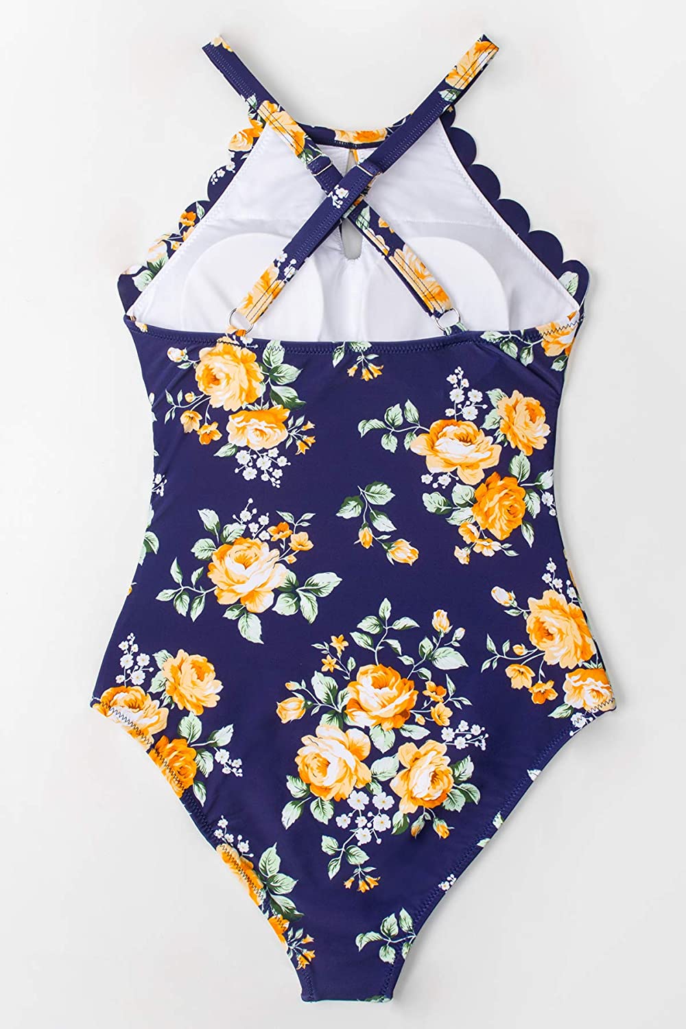 CUPSHE Women's One Piece Swimsuit Floral Print High Neck Scallop Bathing Suit