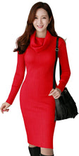 
                        
                          Load image into Gallery viewer, v28 Women Cowl Neck Knit Stretchable Elasticity Long Sleeve Slim Fit Sweater Dress
                        
                      