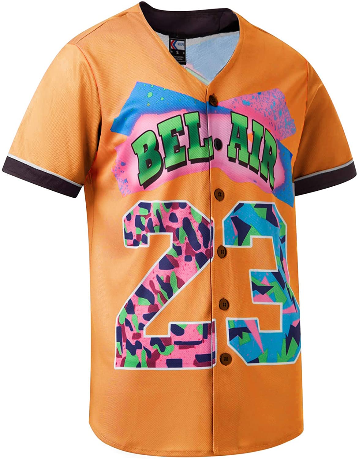 MOLPE 90s Hip Hop Clothing for Men and Women, Unisex Bel Air 23 Baseball Jersey, Mens Printed Urban Shirts for Party