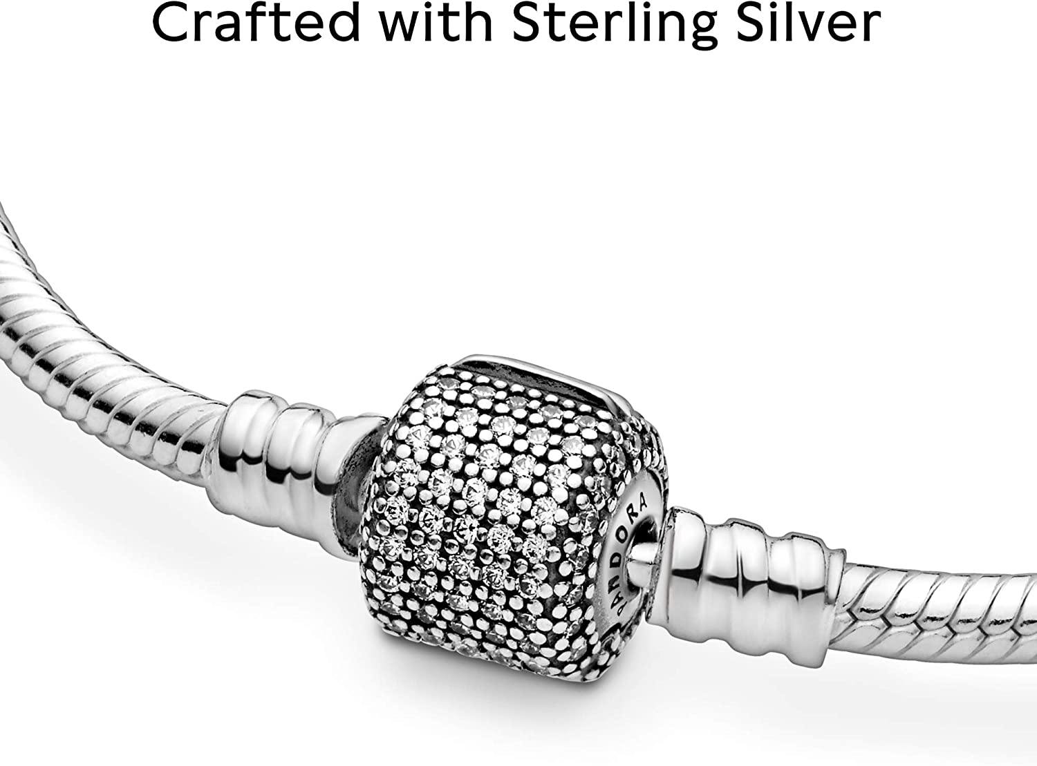 Pandora Jewelry Moments Sparkling Pave Clasp Snake Chain Cubic Zirconia Bracelet in Sterling Silver - JOY2ESpree