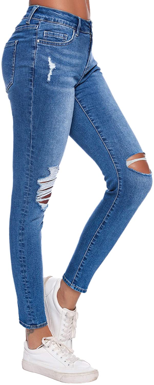 Resfeber Women's Ripped Boyfriend Jeans Cute Distressed Jeans Stretch Skinny Jeans with Hole